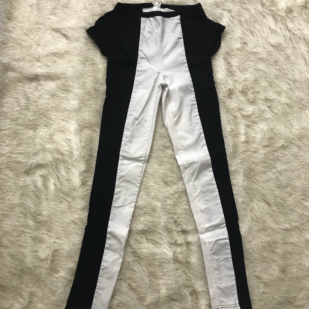 Peplum black and white dress pants